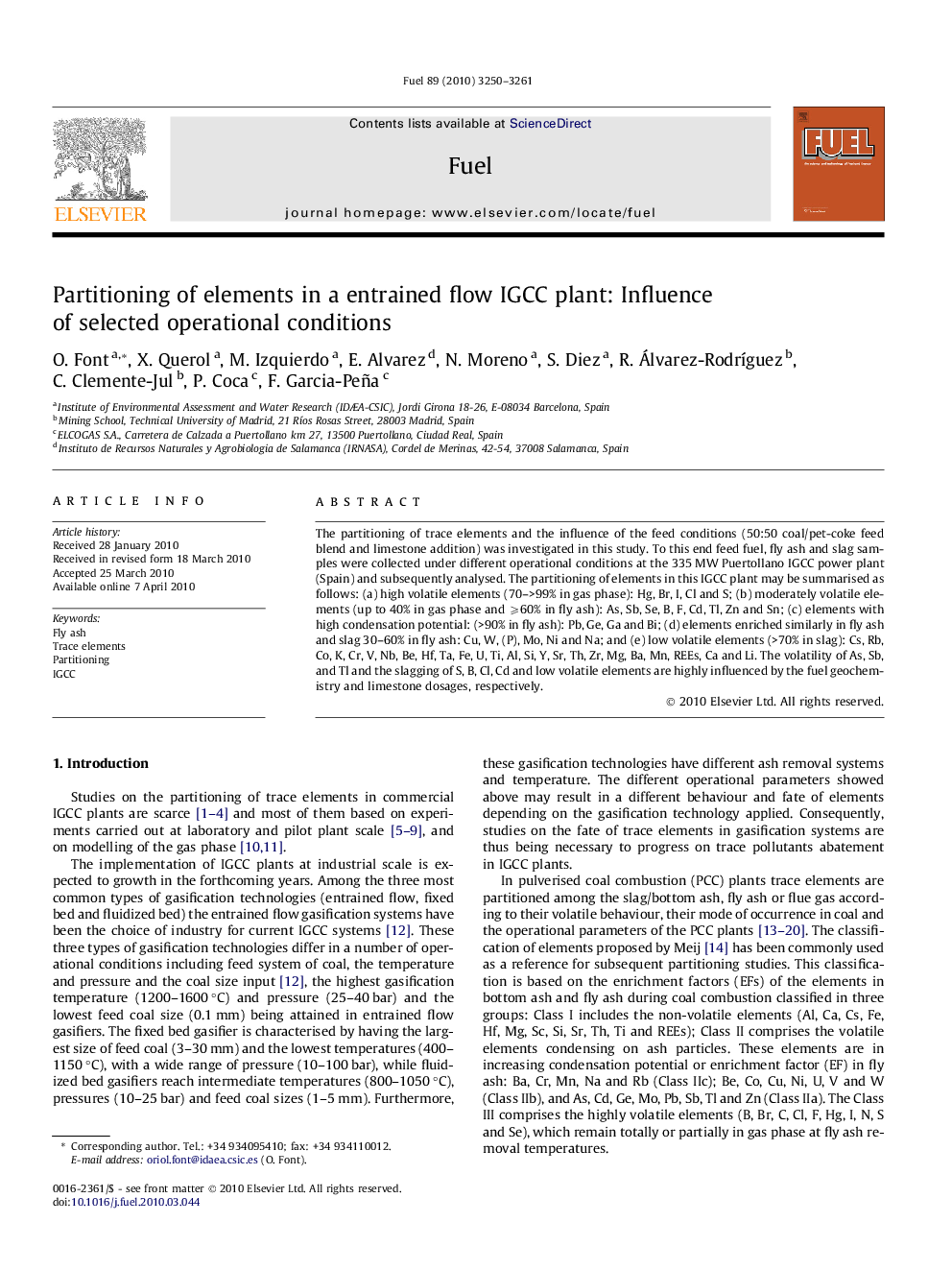 Partitioning of elements in a entrained flow IGCC plant: Influence of selected operational conditions