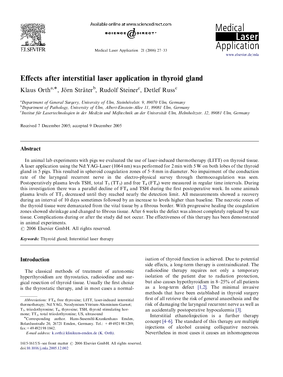 Effects after interstitial laser application in thyroid gland