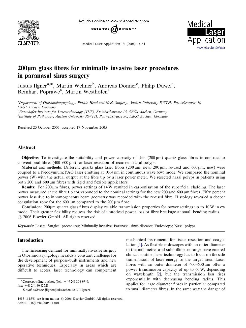 200μm glass fibres for minimally invasive laser procedures in paranasal sinus surgery