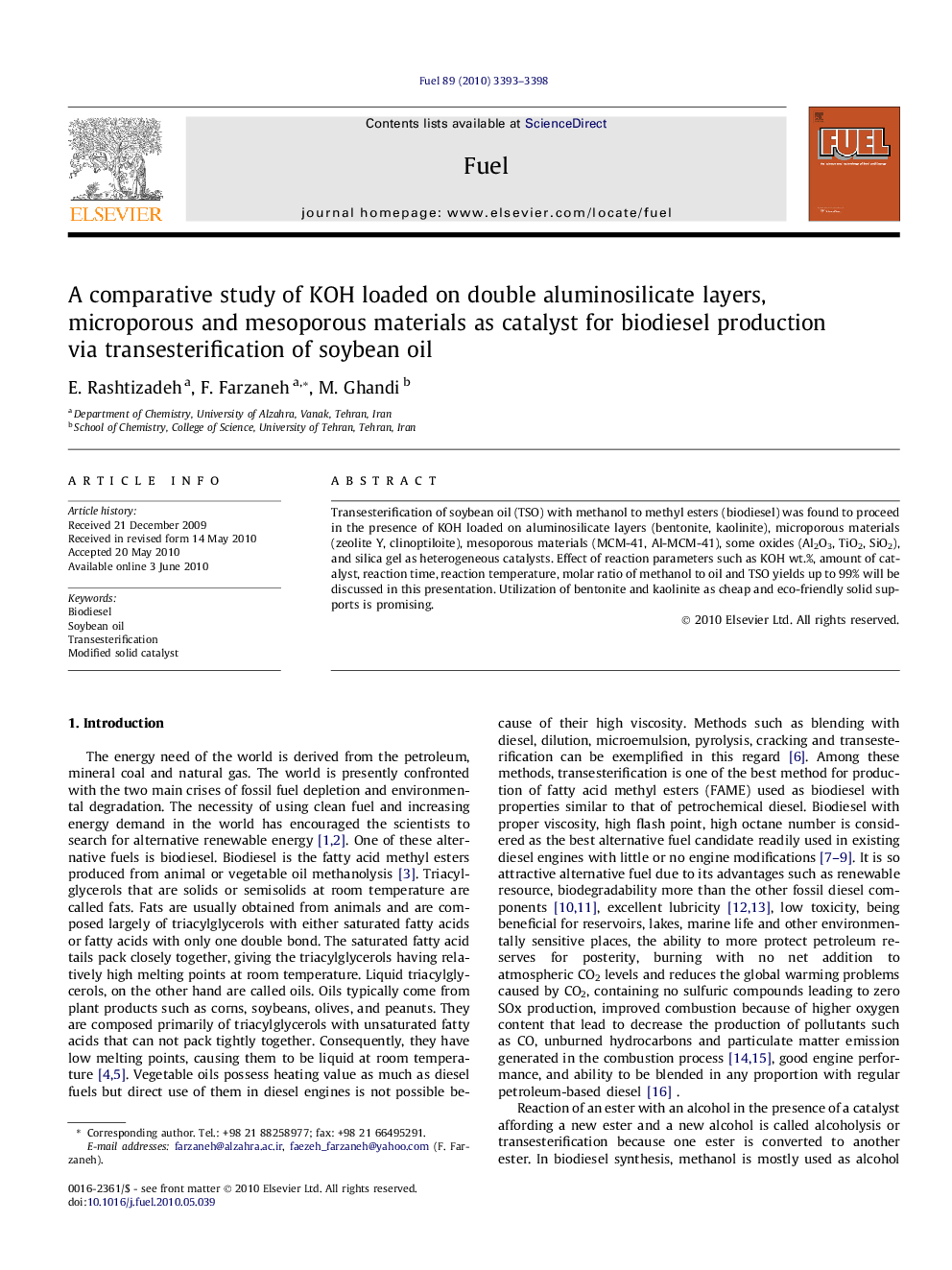 A comparative study of KOH loaded on double aluminosilicate layers, microporous and mesoporous materials as catalyst for biodiesel production via transesterification of soybean oil