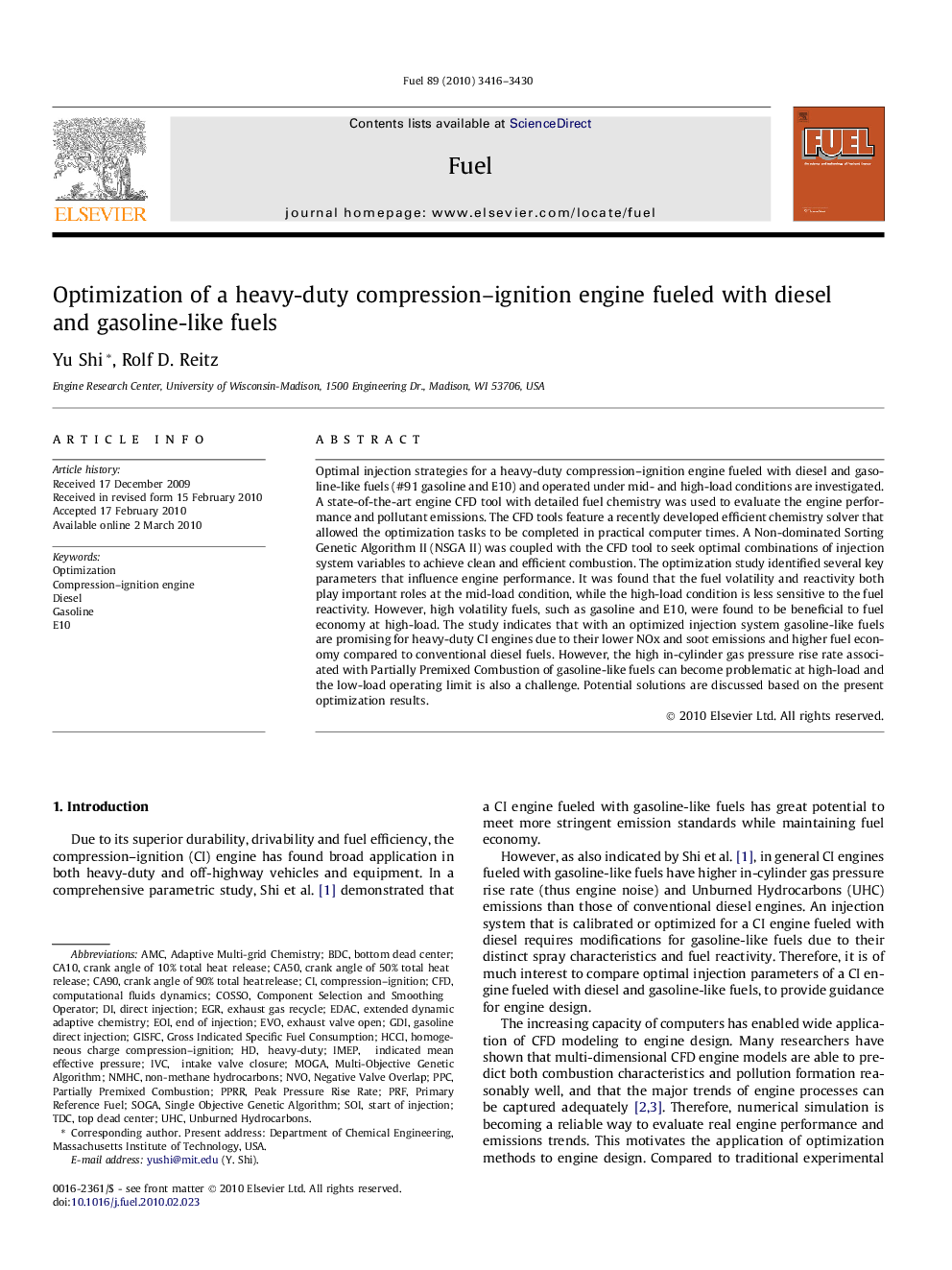 Optimization of a heavy-duty compression–ignition engine fueled with diesel and gasoline-like fuels