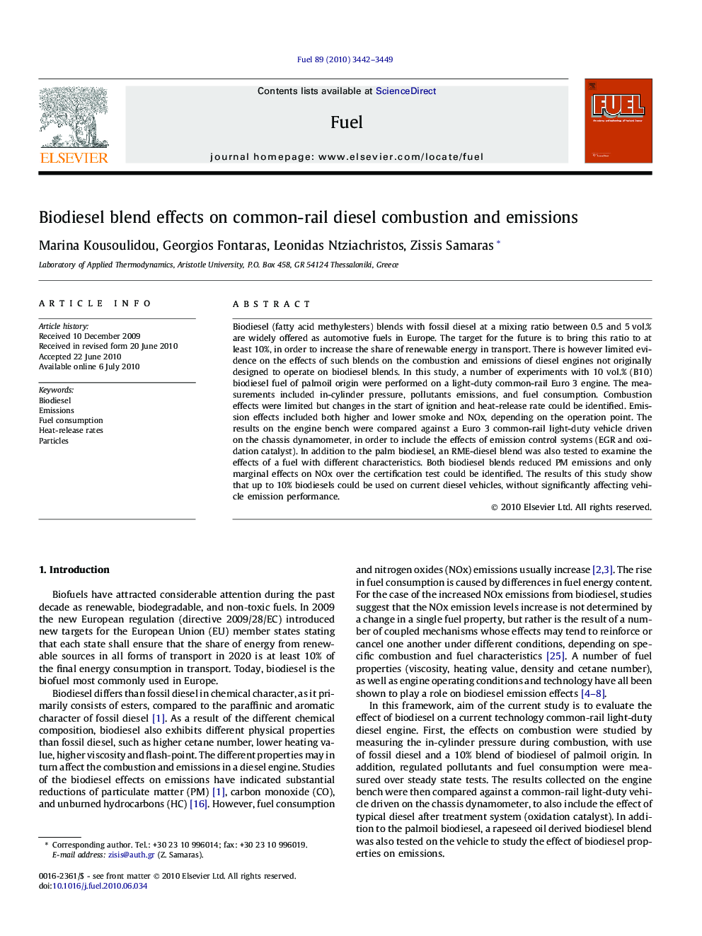 Biodiesel blend effects on common-rail diesel combustion and emissions