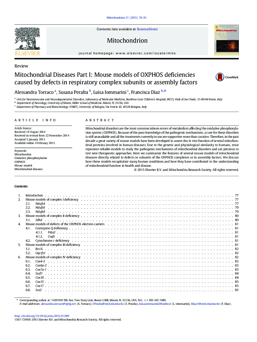 عکس صفحه اول مقاله: Mitochondrial Diseases Part I: Mouse models of OXPHOS deficiencies caused by defects in respiratory complex subunits or assembly factors Mitochondrial Diseases Part I: Mouse models of OXPHOS deficiencies caused by defects in respiratory complex subunits or assembly factors