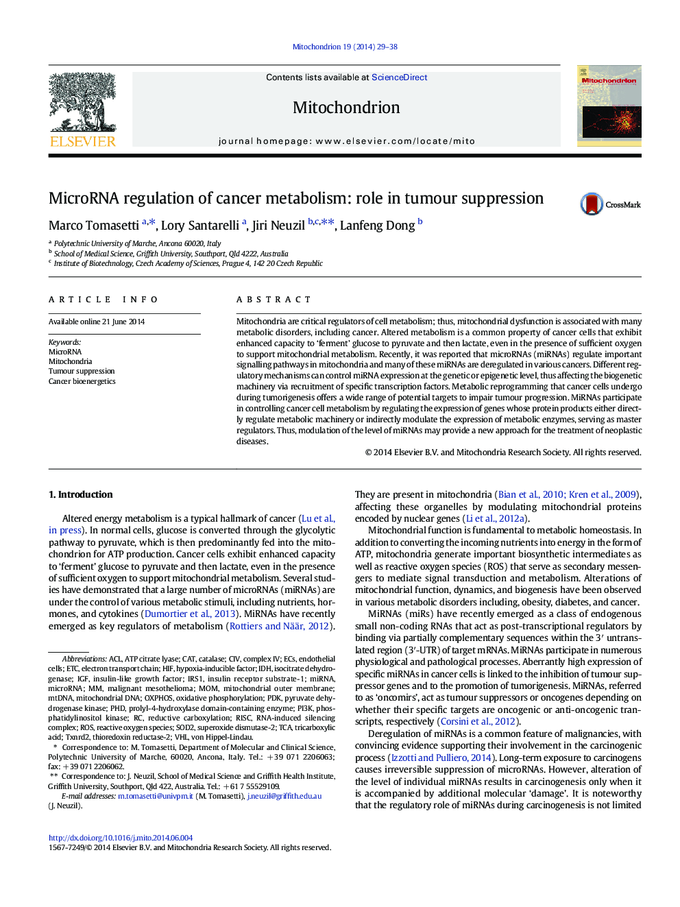 MicroRNA regulation of cancer metabolism: role in tumour suppression