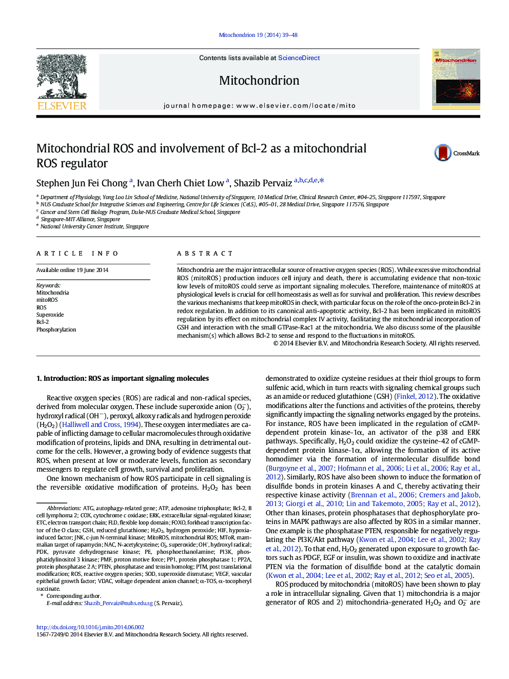 Mitochondrial ROS and involvement of Bcl-2 as a mitochondrial ROS regulator