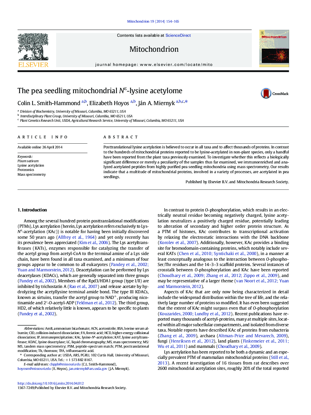 The pea seedling mitochondrial Nε-lysine acetylome