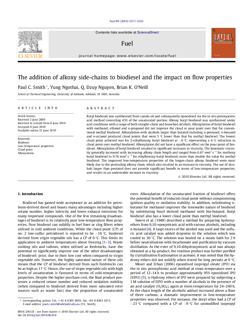 The addition of alkoxy side-chains to biodiesel and the impact on flow properties