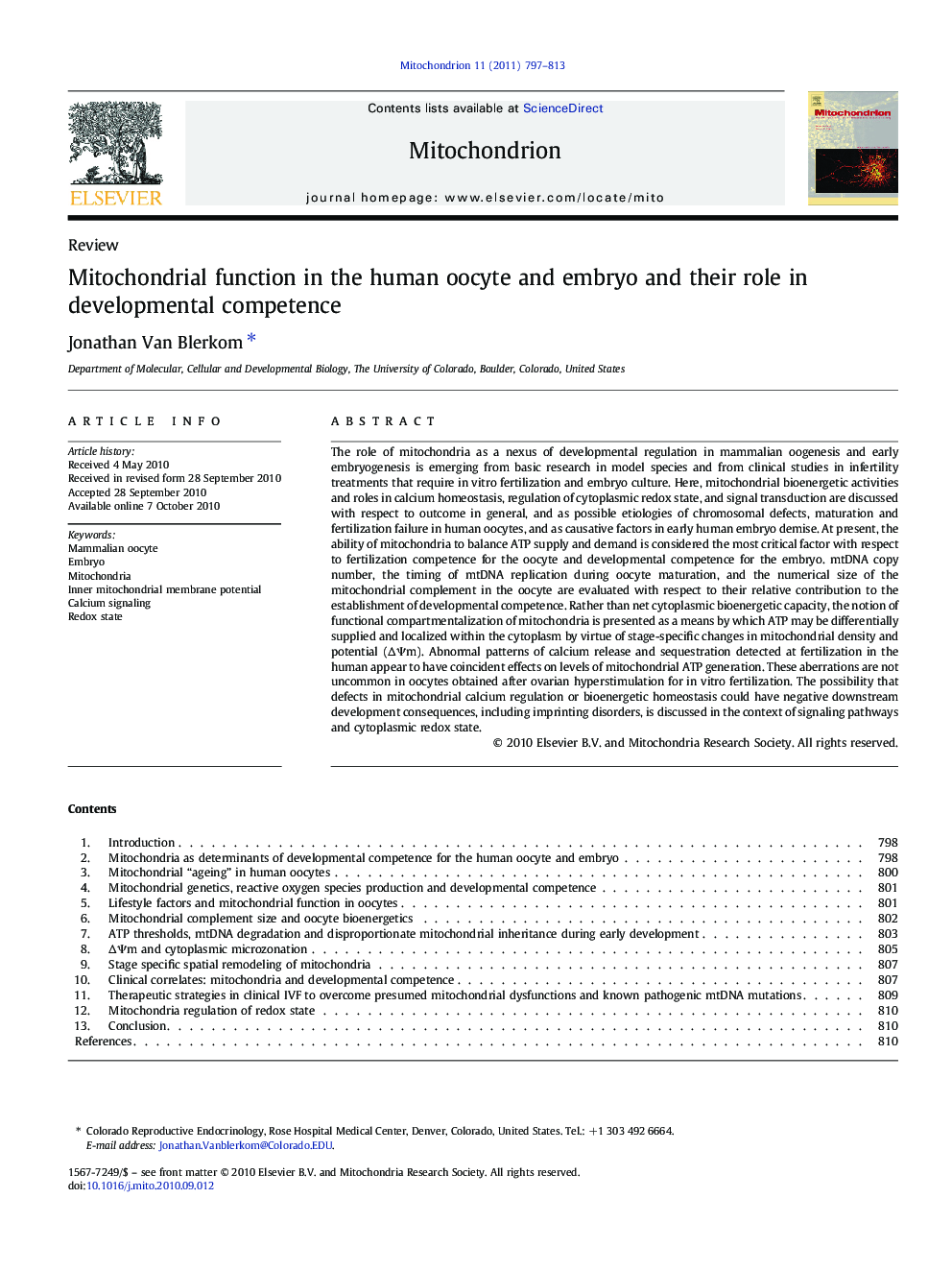 Mitochondrial function in the human oocyte and embryo and their role in developmental competence