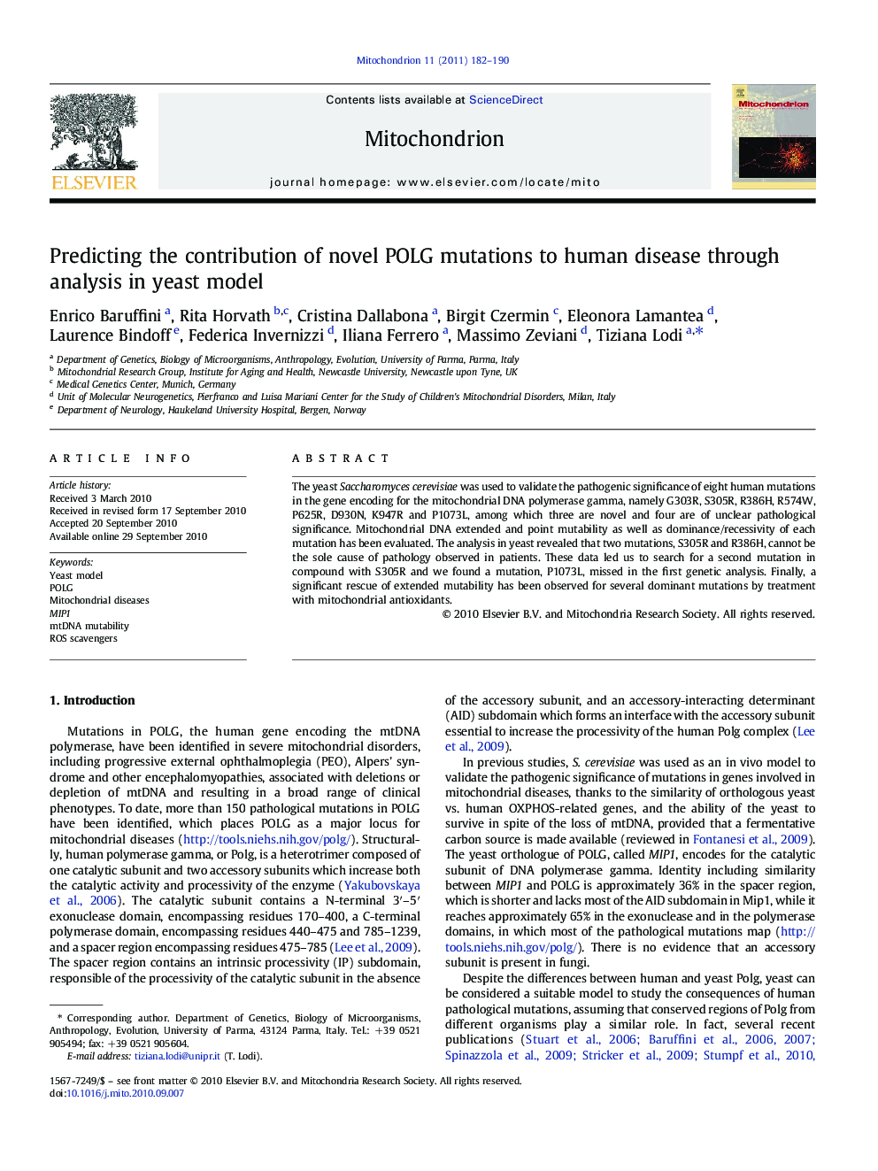 Predicting the contribution of novel POLG mutations to human disease through analysis in yeast model