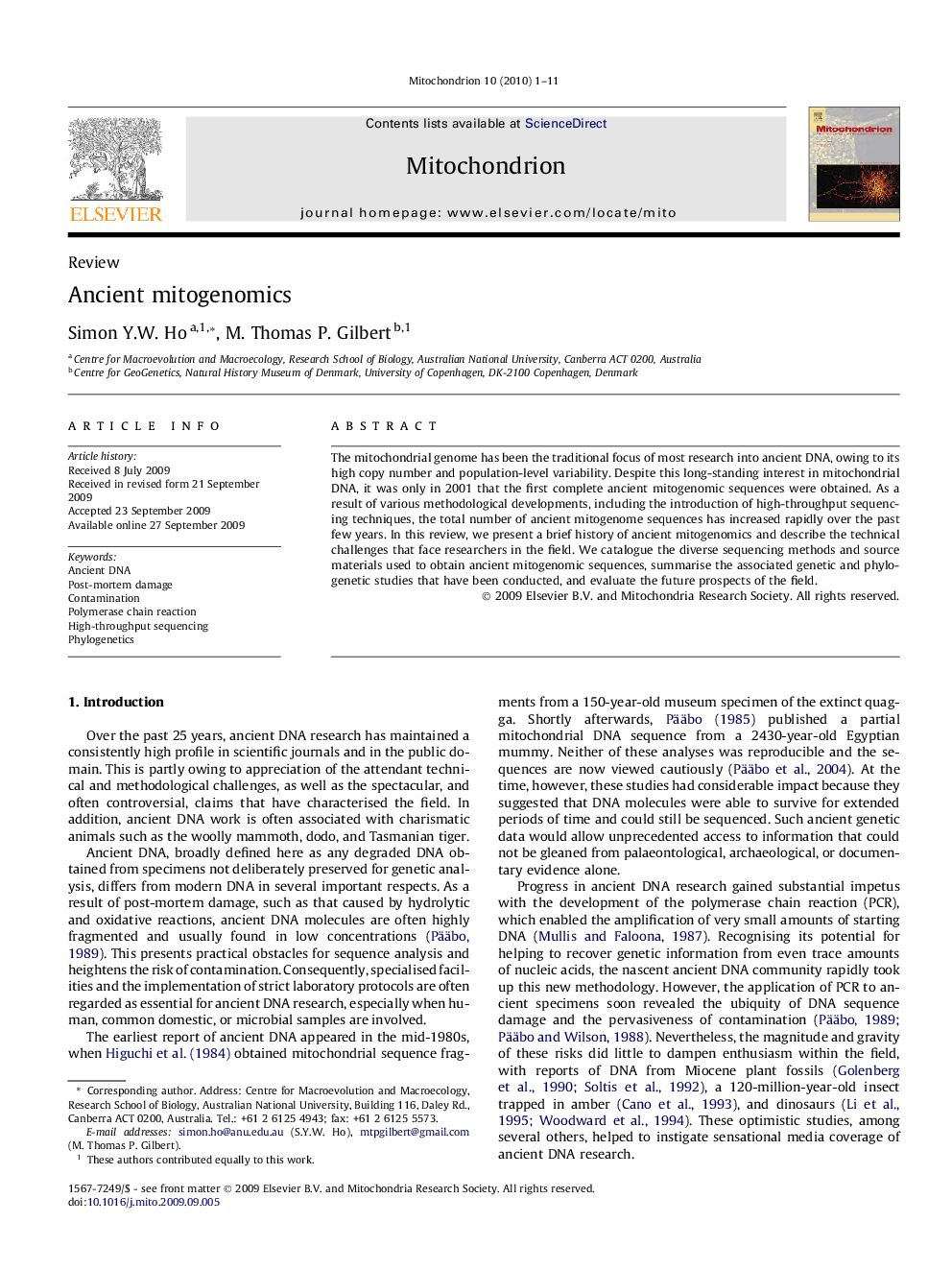 Ancient mitogenomics