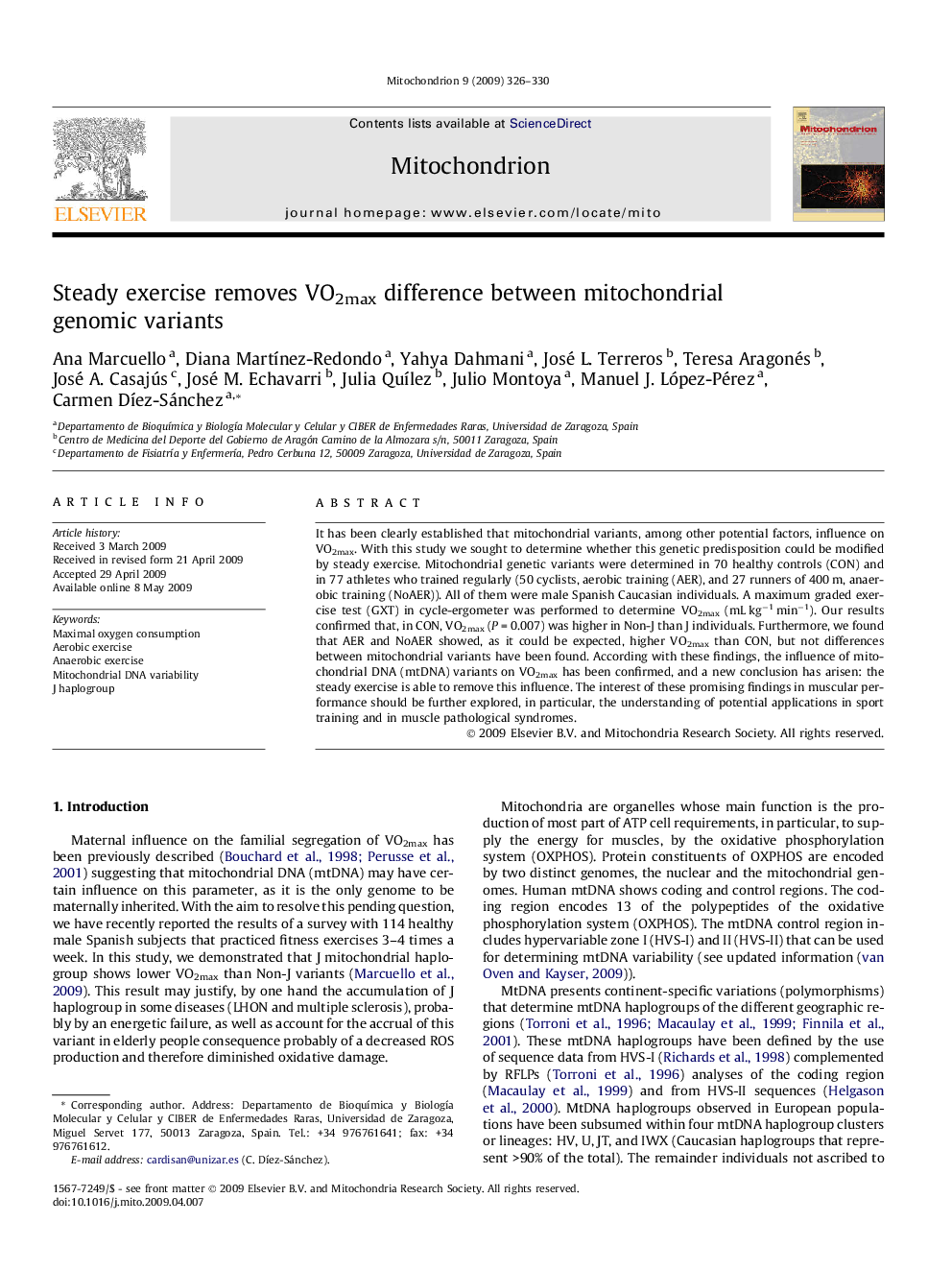 Steady exercise removes VO2max difference between mitochondrial genomic variants