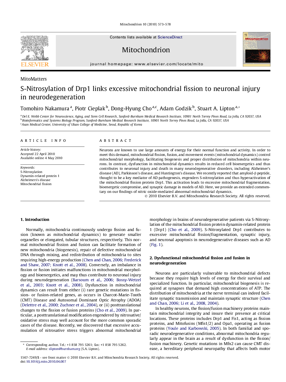 S-Nitrosylation of Drp1 links excessive mitochondrial fission to neuronal injury in neurodegeneration