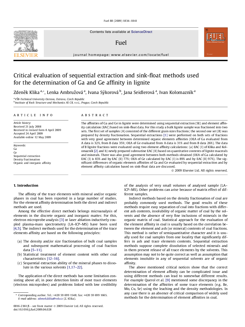 Critical evaluation of sequential extraction and sink-float methods used for the determination of Ga and Ge affinity in lignite