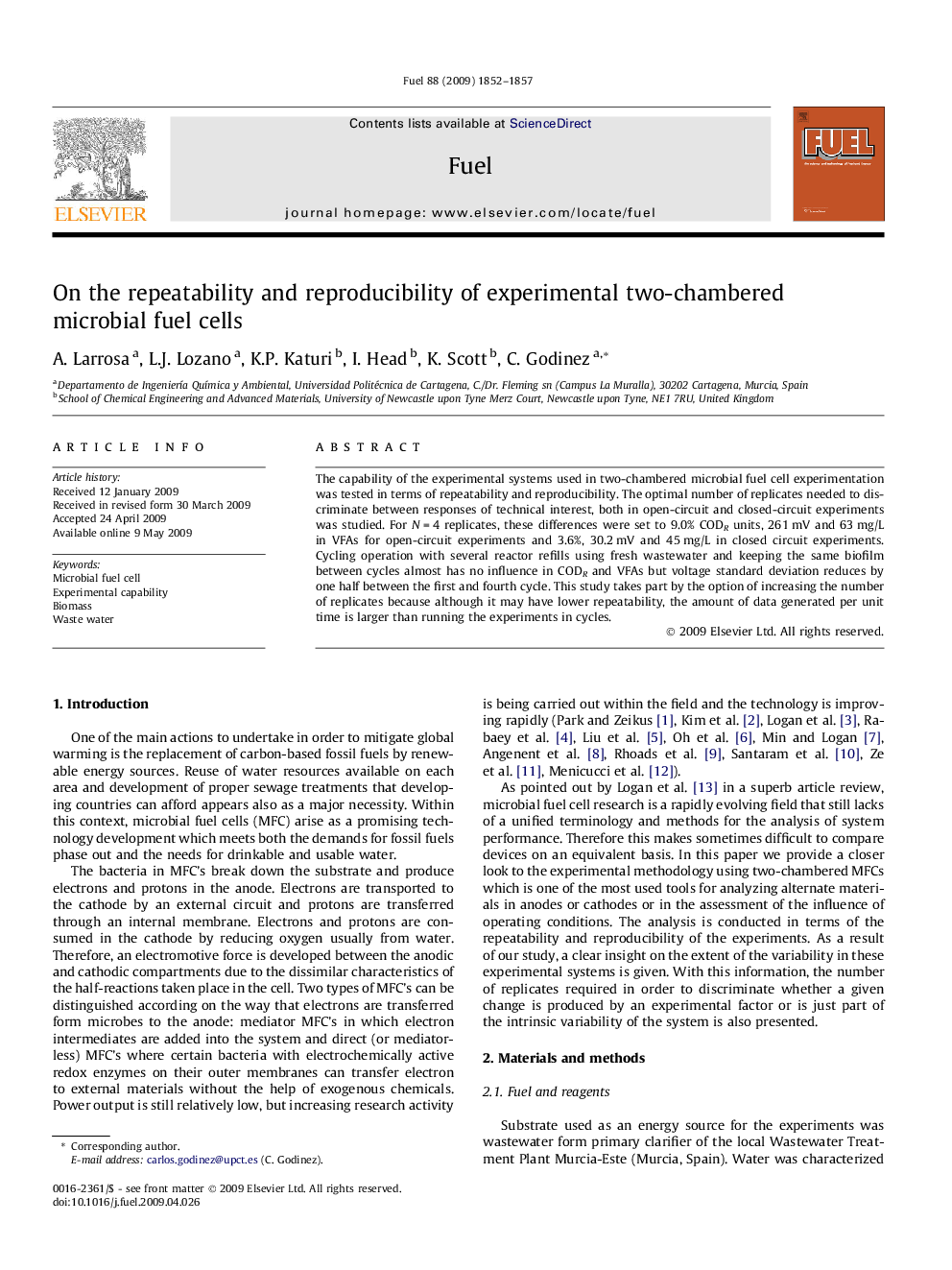 On the repeatability and reproducibility of experimental two-chambered microbial fuel cells