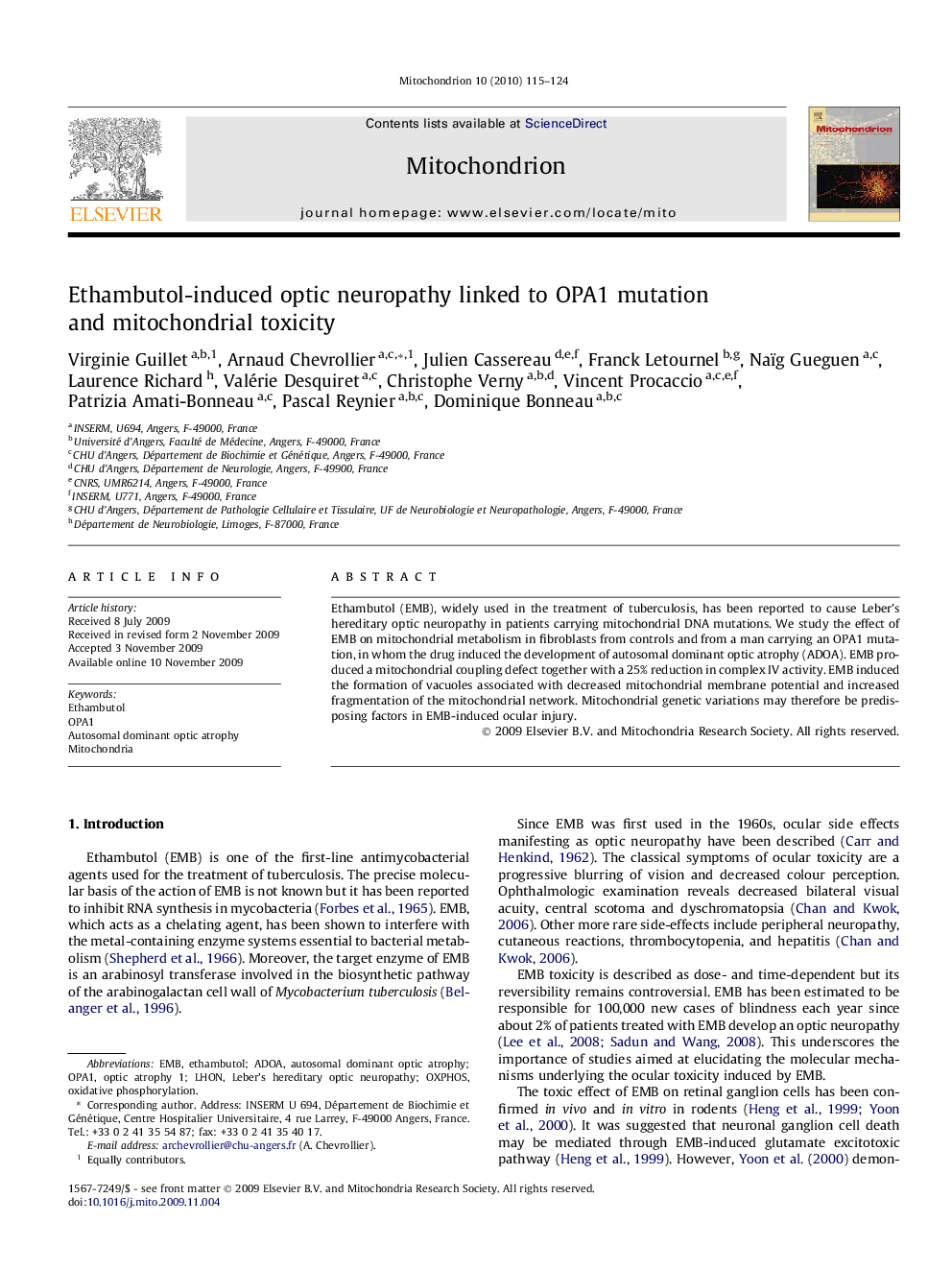 Ethambutol-induced optic neuropathy linked to OPA1 mutation and mitochondrial toxicity