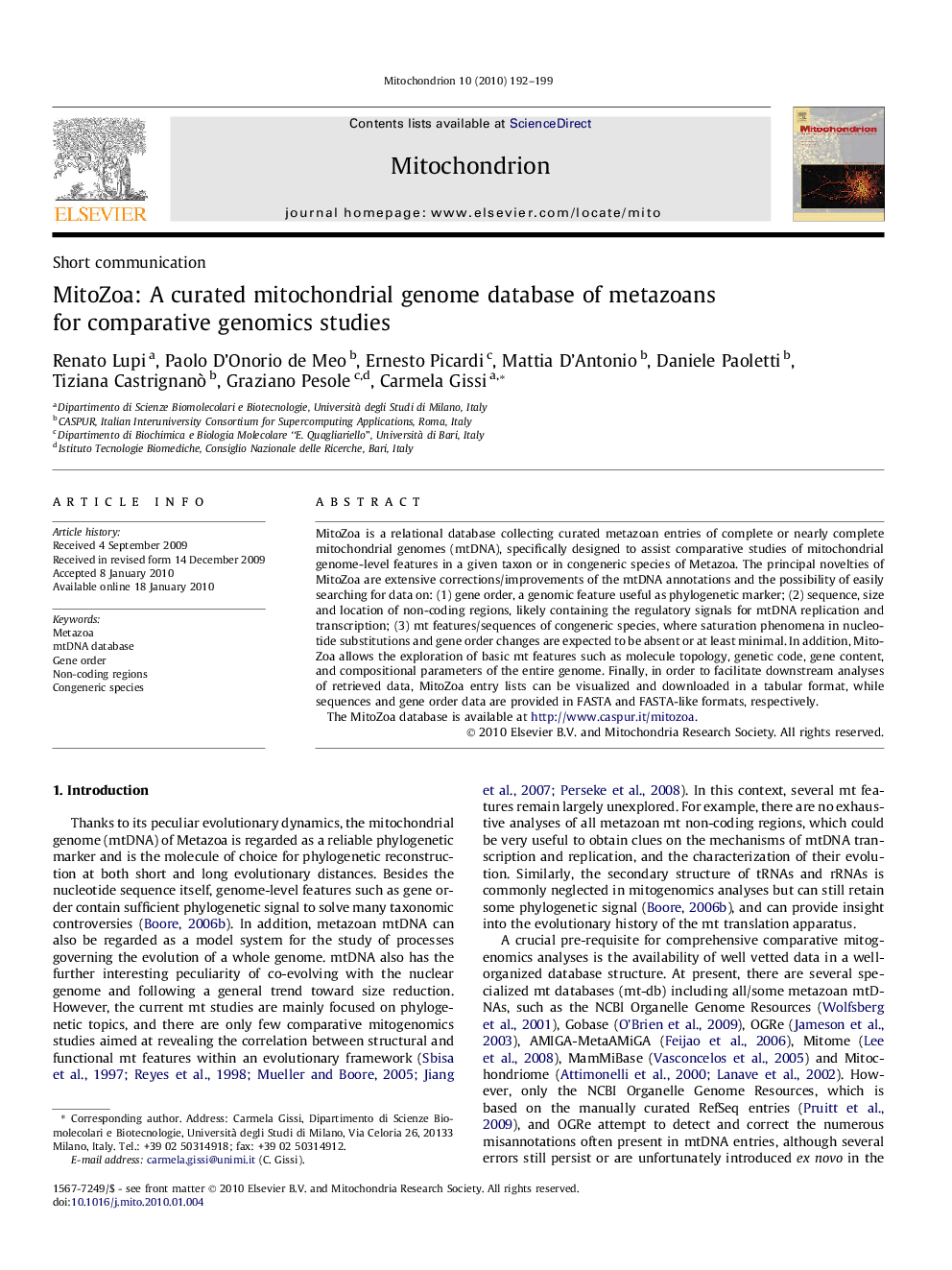 MitoZoa: A curated mitochondrial genome database of metazoans for comparative genomics studies