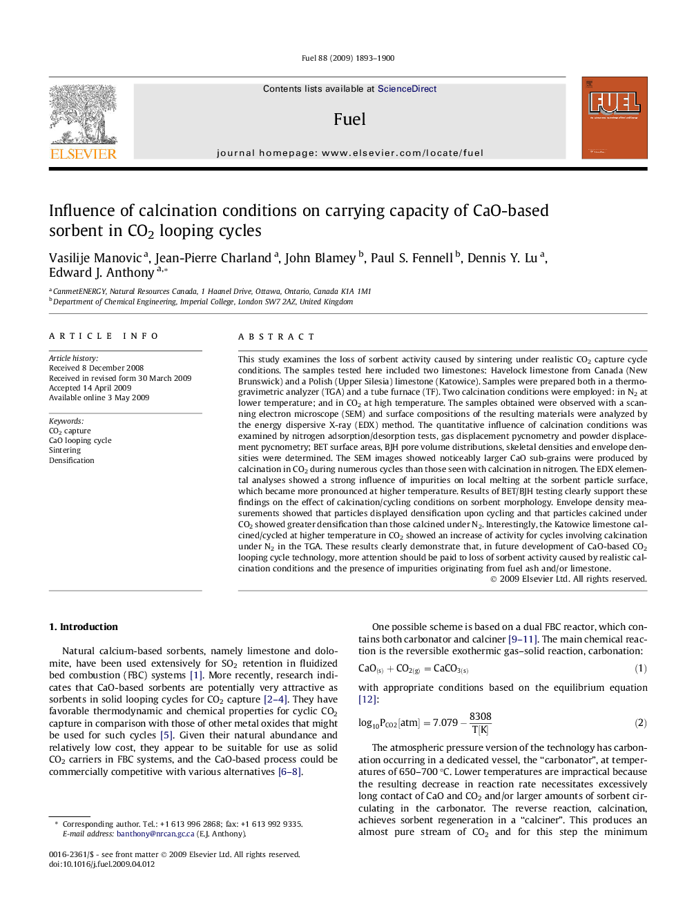 Influence of calcination conditions on carrying capacity of CaO-based sorbent in CO2 looping cycles