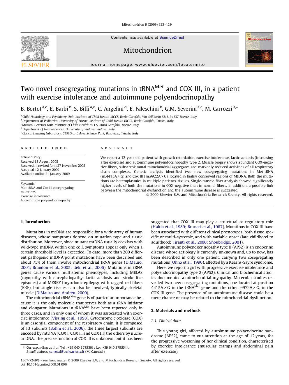 Two novel cosegregating mutations in tRNAMet and COX III, in a patient with exercise intolerance and autoimmune polyendocrinopathy