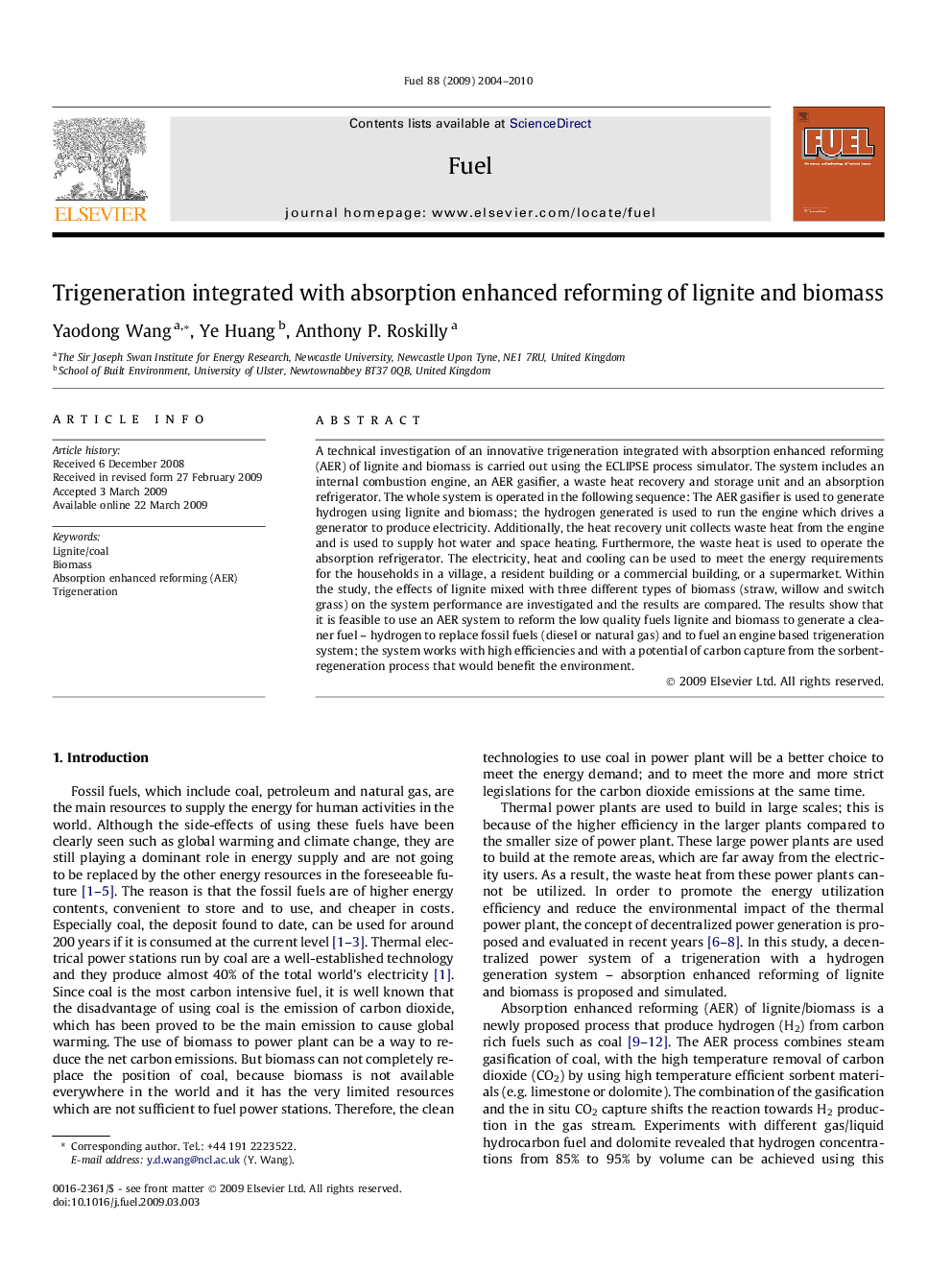 Trigeneration integrated with absorption enhanced reforming of lignite and biomass