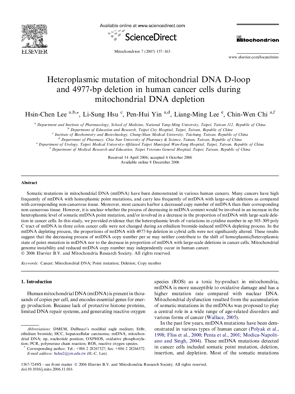 Heteroplasmic mutation of mitochondrial DNA D-loop and 4977-bp deletion in human cancer cells during mitochondrial DNA depletion