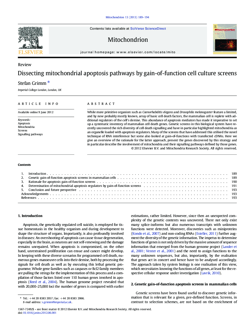 عکس صفحه اول مقاله: Dissecting mitochondrial apoptosis pathways by gain-of-function cell culture screens Dissecting mitochondrial apoptosis pathways by gain-of-function cell culture screens