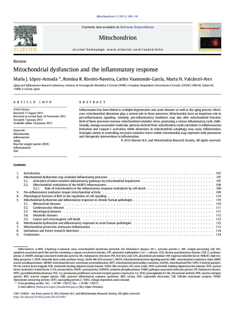 Mitochondrial dysfunction and the inflammatory response