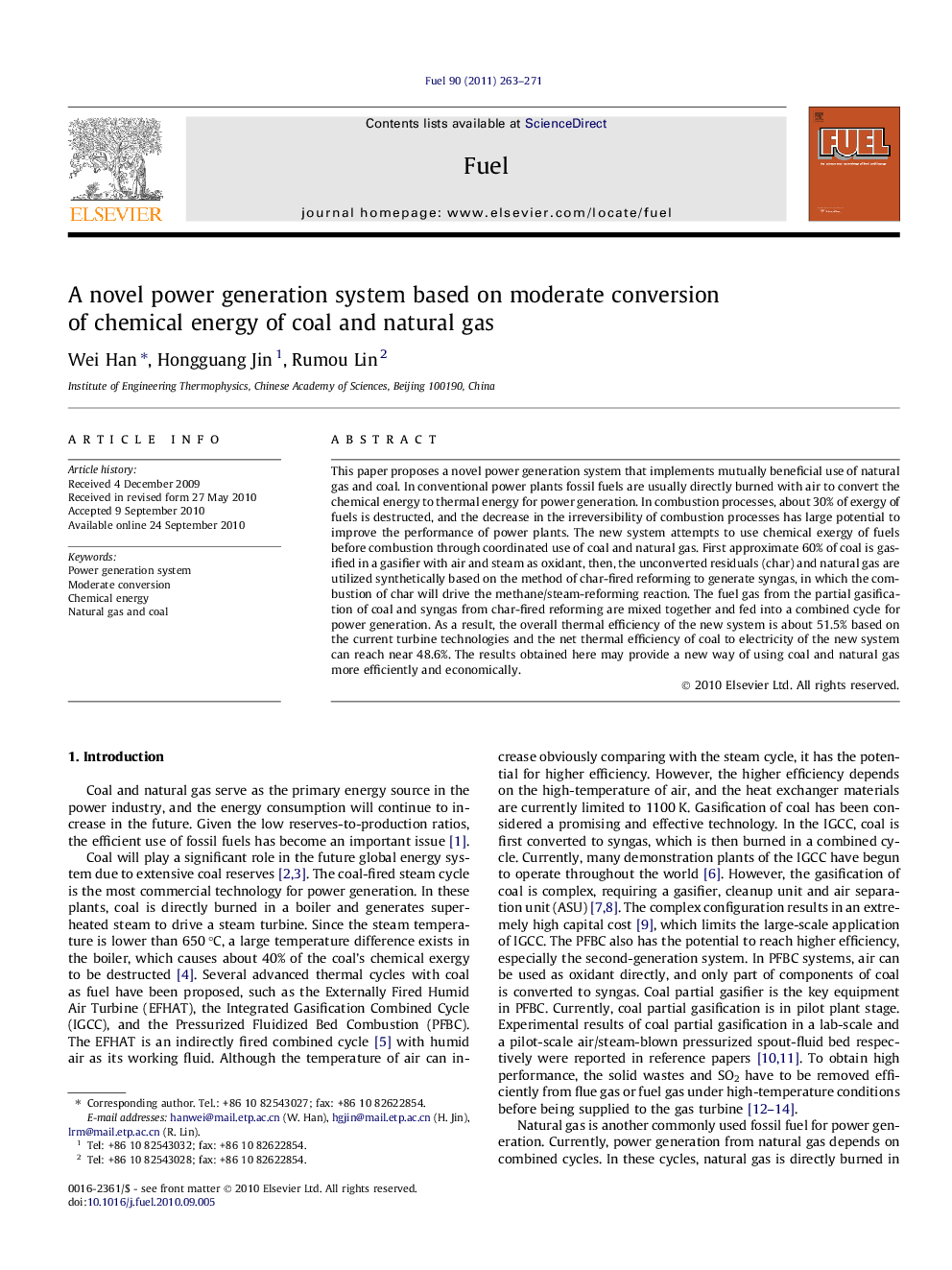 A novel power generation system based on moderate conversion of chemical energy of coal and natural gas