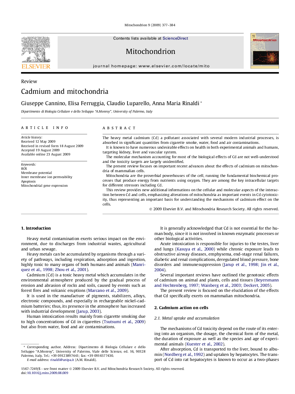 Cadmium and mitochondria