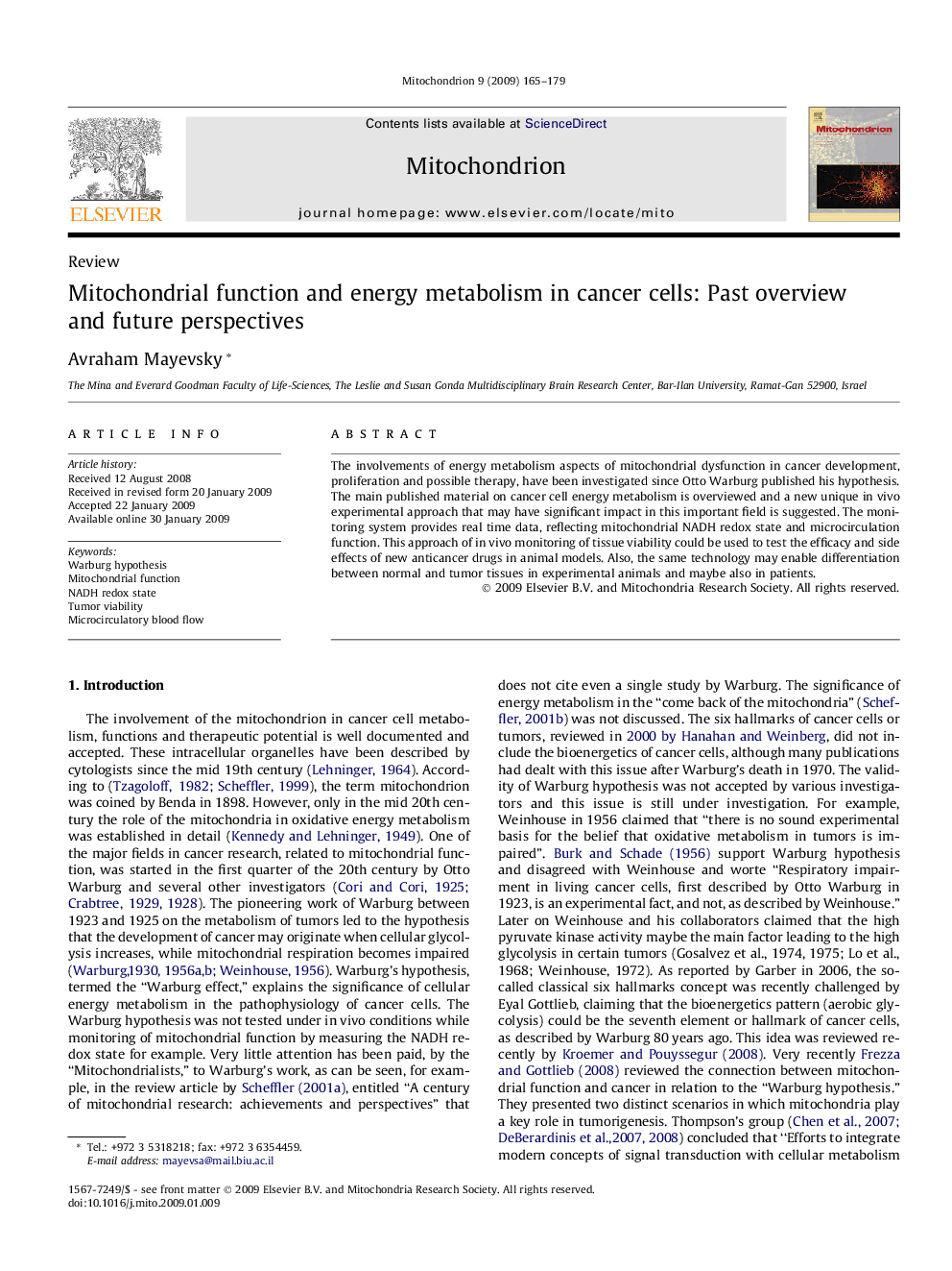 Mitochondrial function and energy metabolism in cancer cells: Past overview and future perspectives