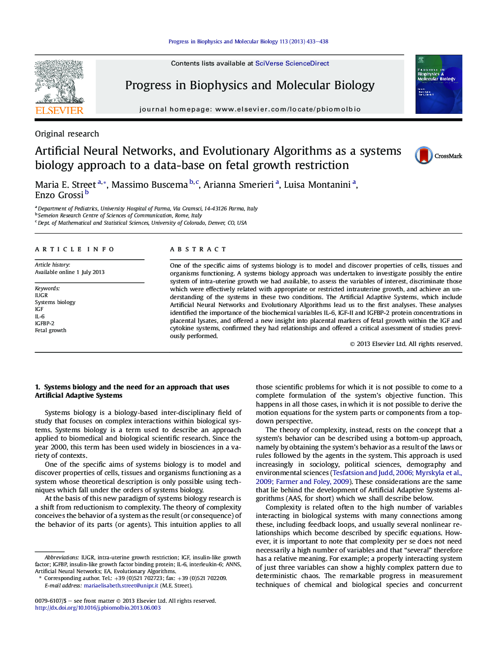 Artificial Neural Networks, and Evolutionary Algorithms as a systems biology approach to a data-base on fetal growth restriction