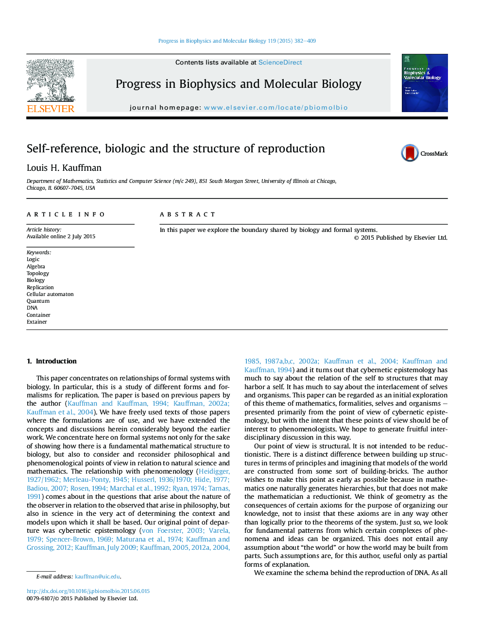 Self-reference, biologic and the structure of reproduction