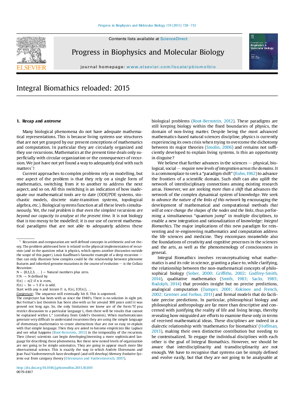 Integral Biomathics reloaded: 2015