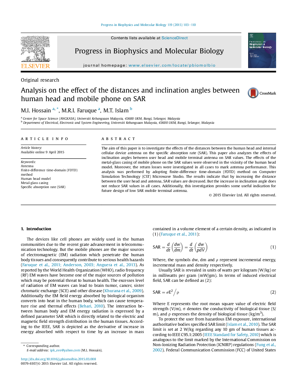 Analysis on the effect of the distances and inclination angles between human head and mobile phone on SAR