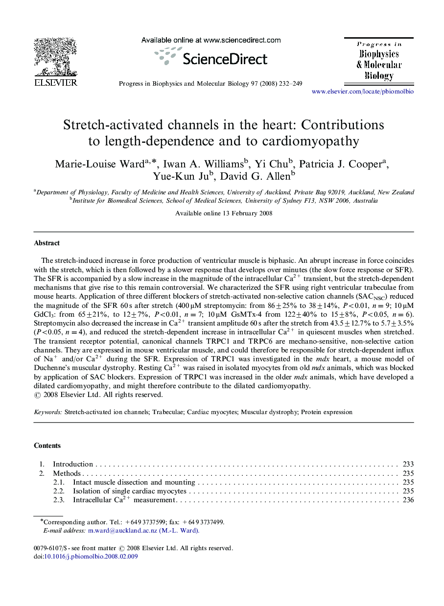 Stretch-activated channels in the heart: Contributions to length-dependence and to cardiomyopathy