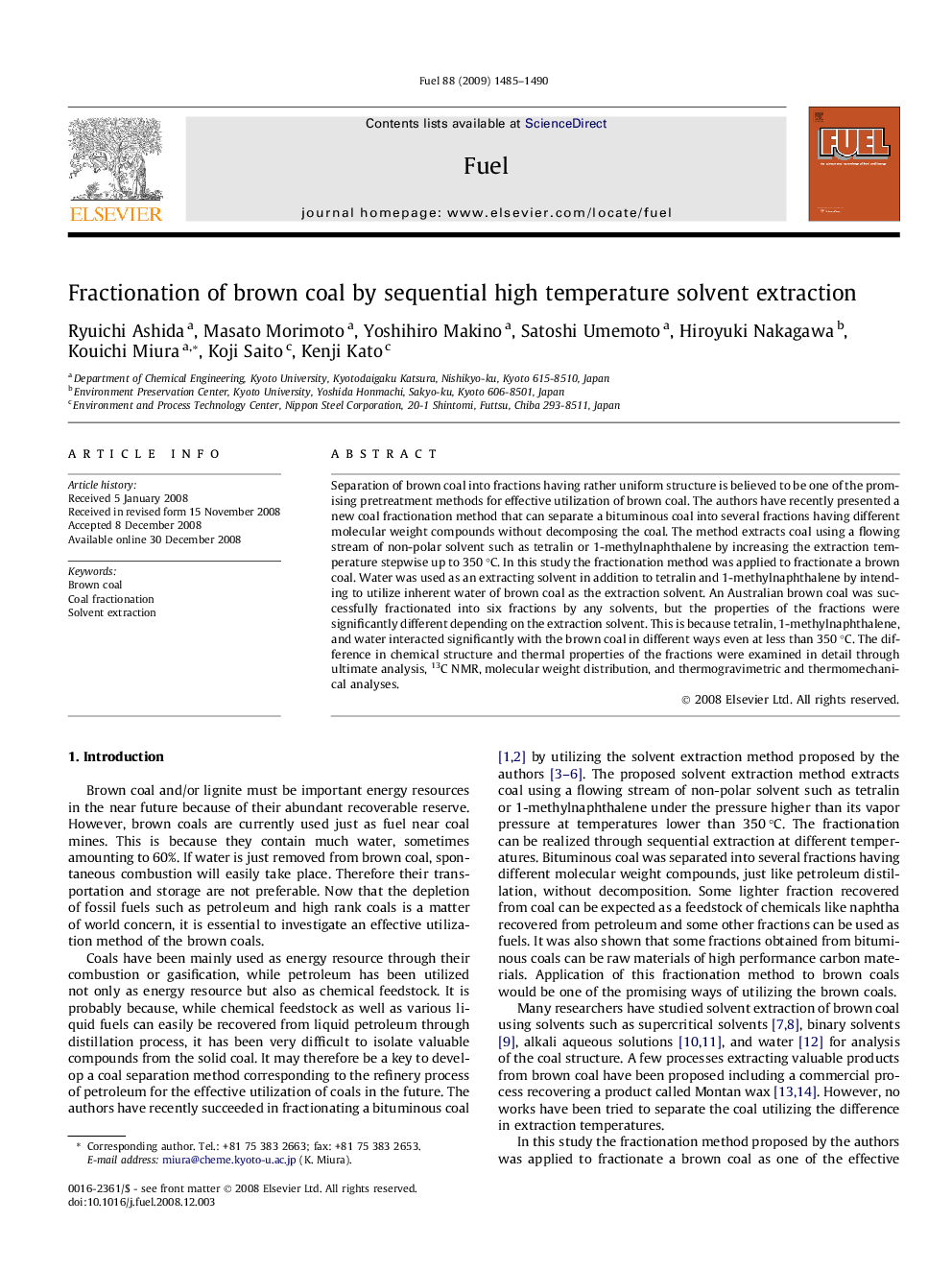 Fractionation of brown coal by sequential high temperature solvent extraction