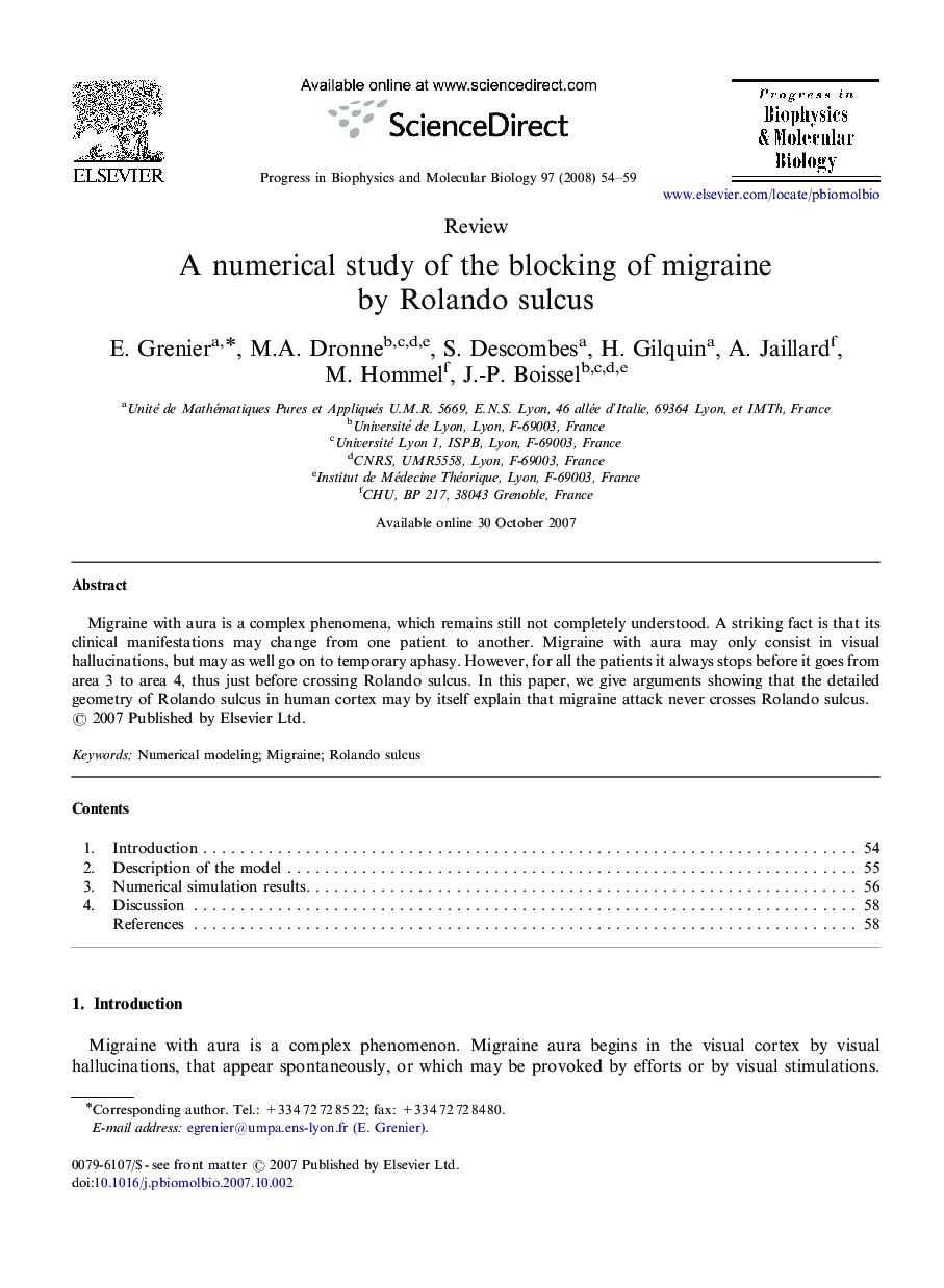 عکس صفحه اول مقاله: A numerical study of the blocking of migraine by Rolando sulcus A numerical study of the blocking of migraine by Rolando sulcus