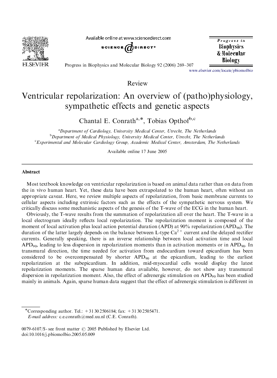 Ventricular repolarization: An overview of (patho)physiology, sympathetic effects and genetic aspects