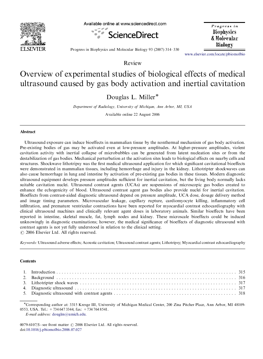 Overview of experimental studies of biological effects of medical ultrasound caused by gas body activation and inertial cavitation