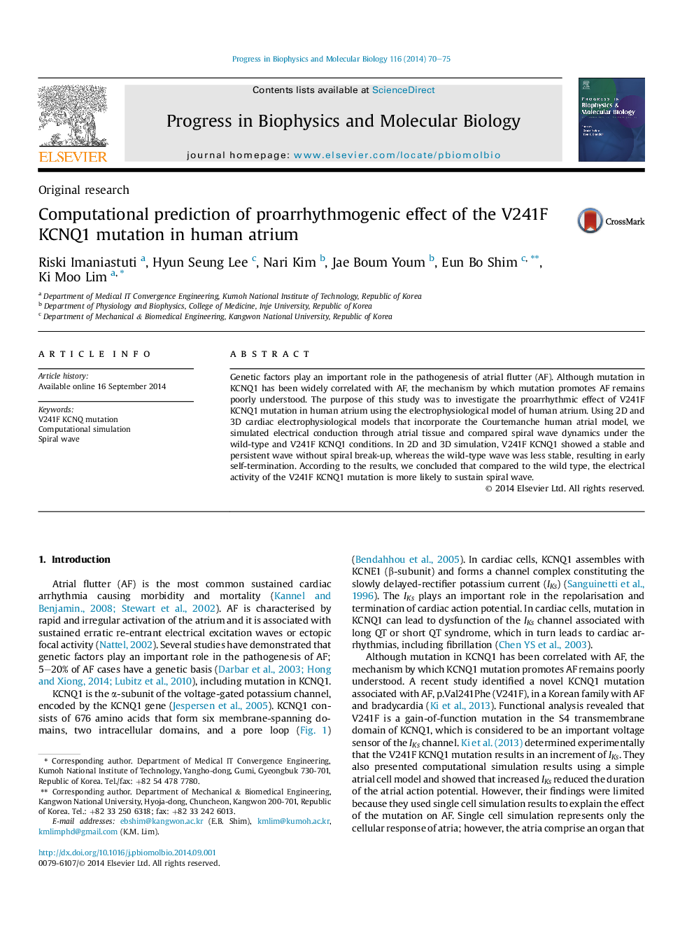 Computational prediction of proarrhythmogenic effect of the V241F KCNQ1 mutation in human atrium