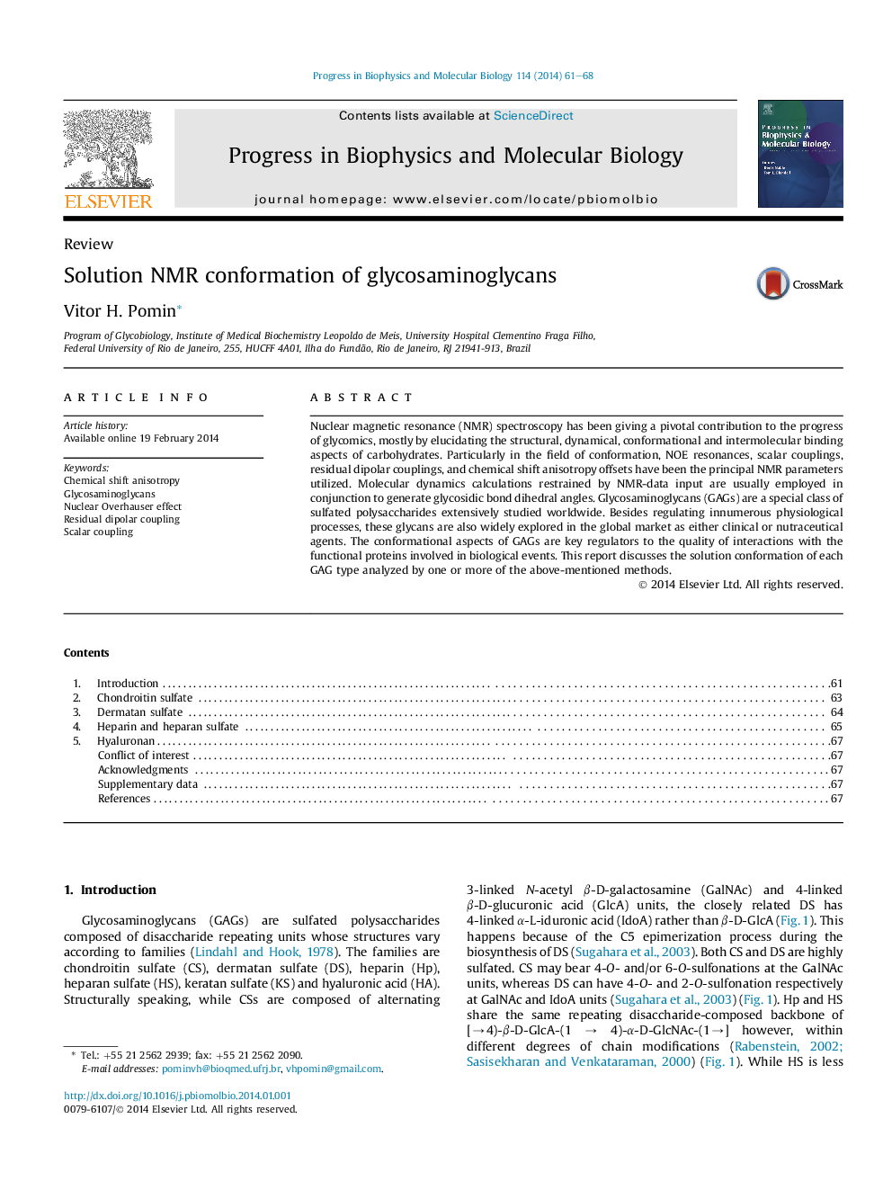 Solution NMR conformation of glycosaminoglycans