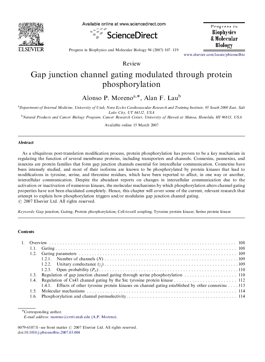 Gap junction channel gating modulated through protein phosphorylation