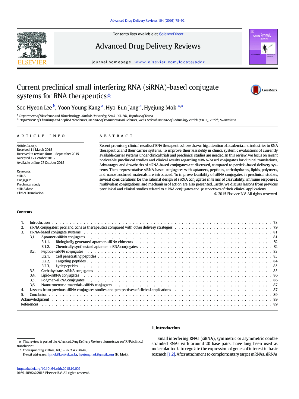 Current preclinical small interfering RNA (siRNA)-based conjugate systems for RNA therapeutics 