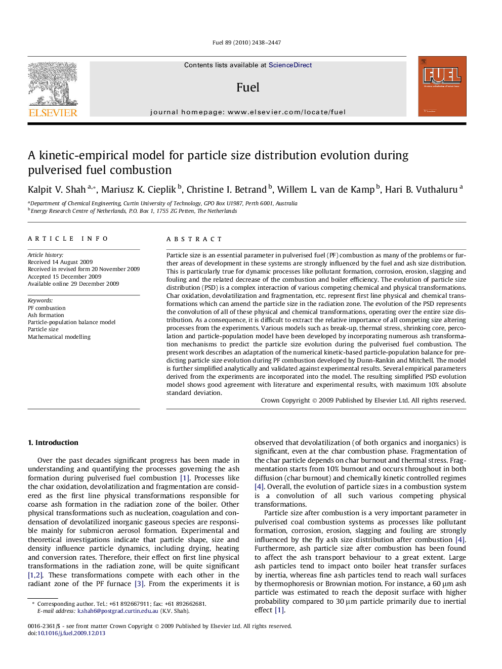 A kinetic-empirical model for particle size distribution evolution during pulverised fuel combustion