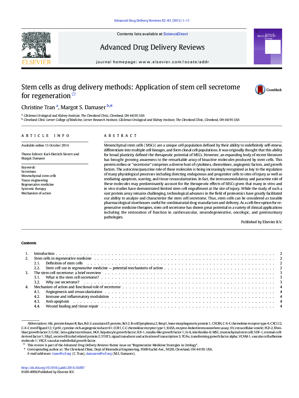 Stem cells as drug delivery methods: Application of stem cell secretome for regeneration 