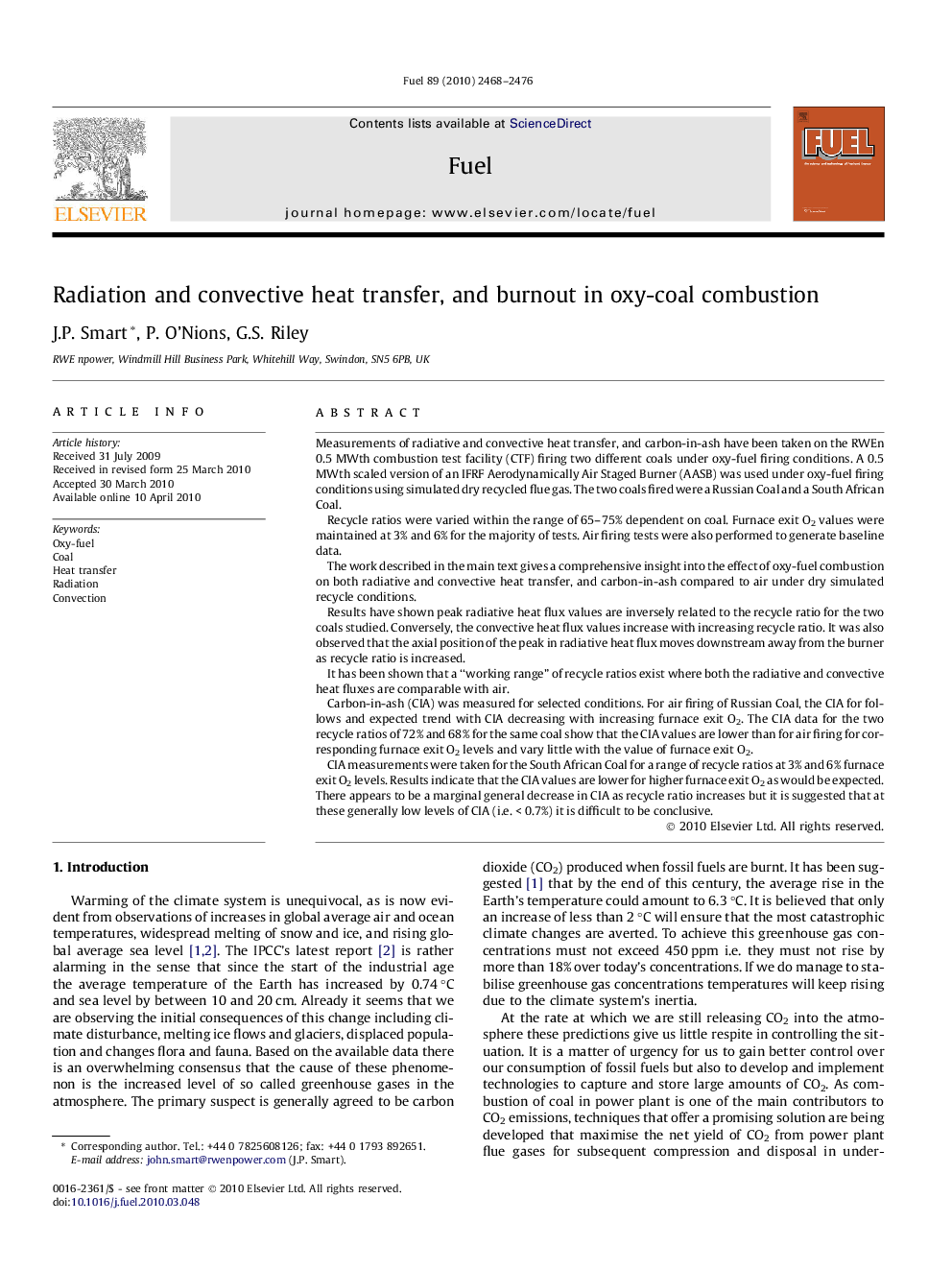 Radiation and convective heat transfer, and burnout in oxy-coal combustion