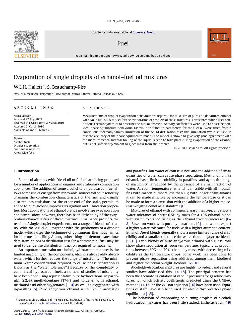 Evaporation of single droplets of ethanol–fuel oil mixtures