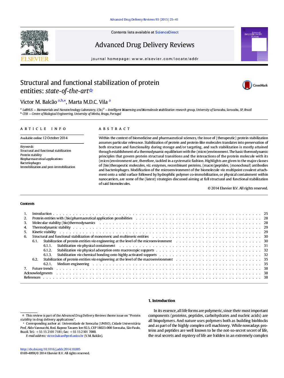 Structural and functional stabilization of protein entities: state-of-the-art 