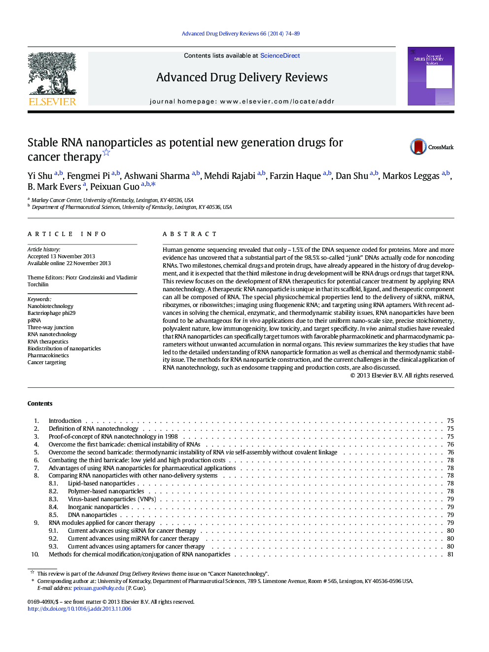 Stable RNA nanoparticles as potential new generation drugs for cancer therapy 