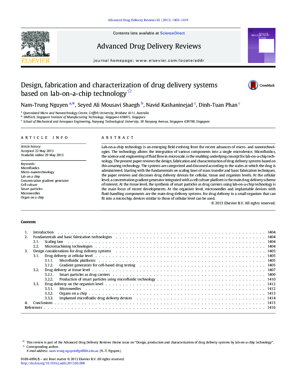 Design, fabrication and characterization of drug delivery systems based on lab-on-a-chip technology 