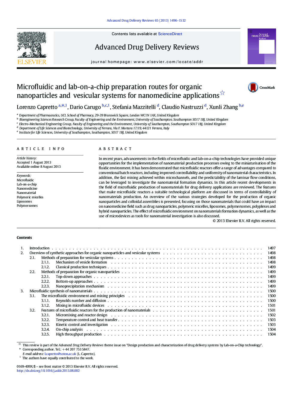 Microfluidic and lab-on-a-chip preparation routes for organic nanoparticles and vesicular systems for nanomedicine applications 